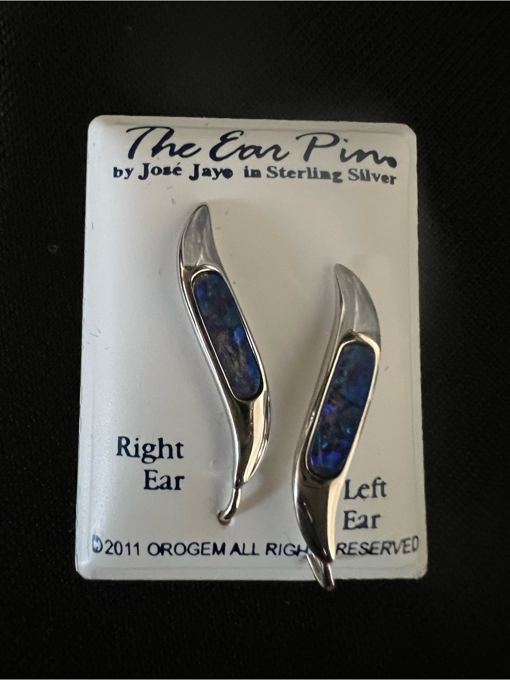 Jose Jay collection The Ear Pin by Sterling Silver Blue Opal Inlay Earrings